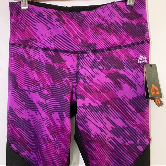 RBX Workout Running Leggings Black Mesh & Pink Purple Medium NWT - Picture 3 of 12